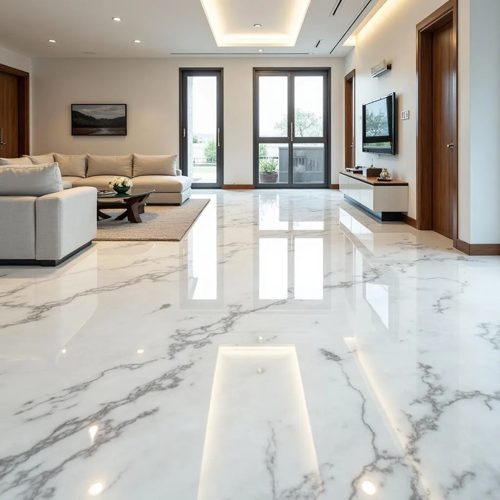 White marble epoxy floor in a lounge